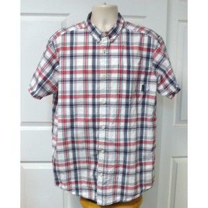 Columbia Button Up Shirt Mens Red blue White Outdoors Camping Hiking sz L